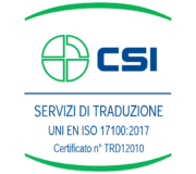 CSI certification logo for UNI EN ISO 17100:2017 translation services standard.