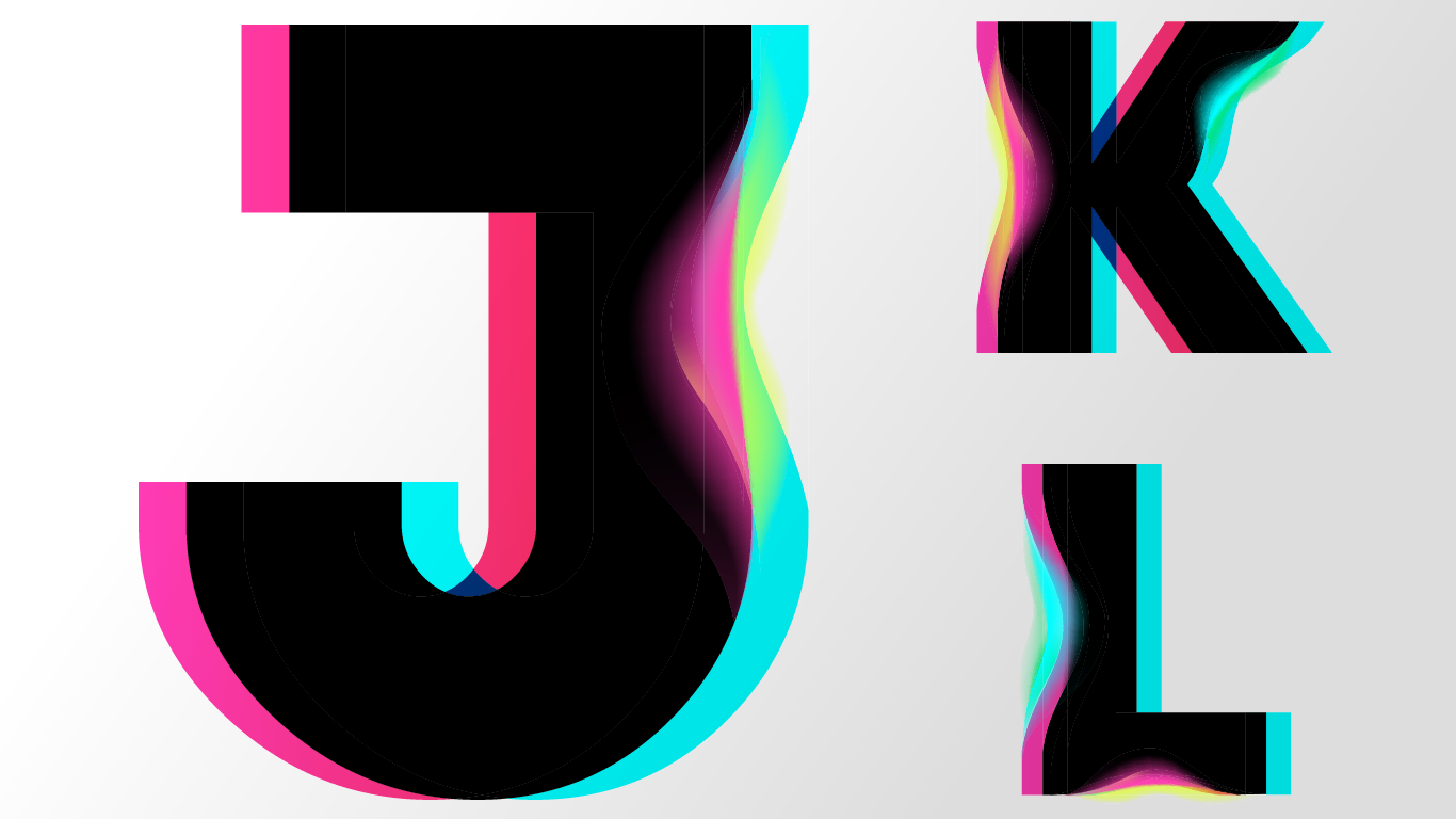 Black and colored glitched letters JKL as part of a language audit offer.