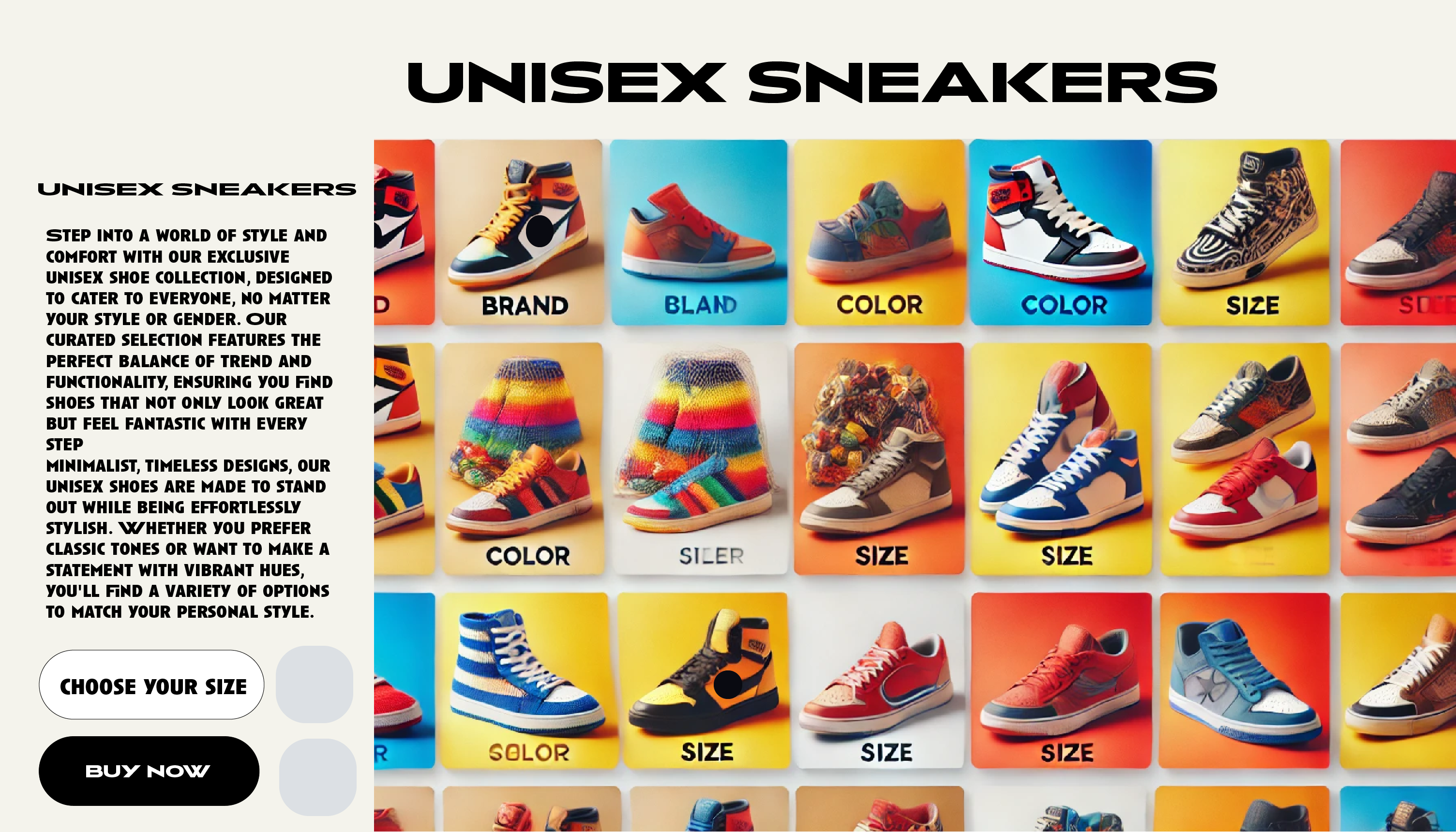 Colorful sneakers displayed on a category page, showcasing AI-generated, SEO-optimized content with human review for accuracy and localization.