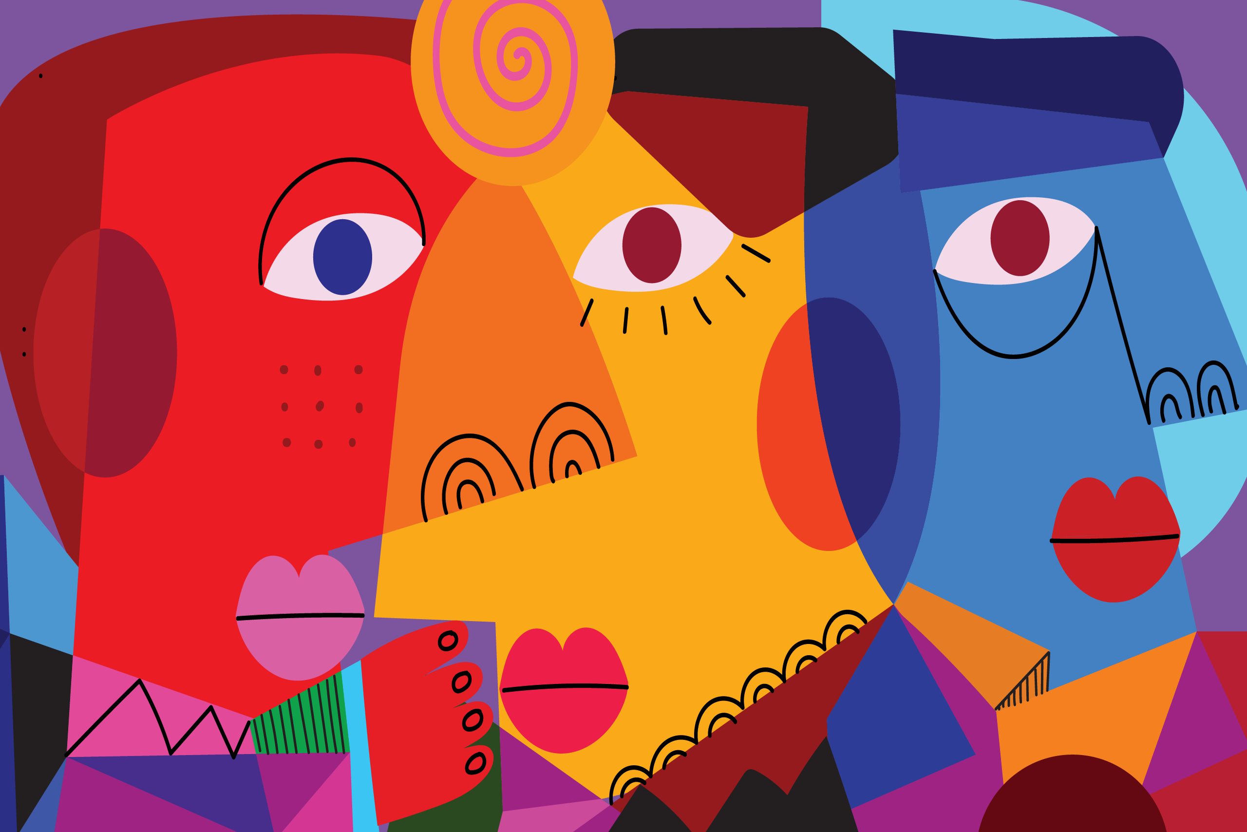 Abstract illustration of three colorful faces symbolizing diversity and inclusion, used in unconscious bias training for corporate employees