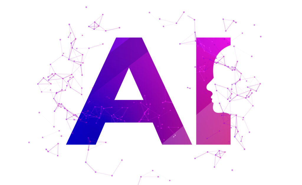 AI graphic with network nodes representing EU AI Act's risk categories: minimal, limited, high, and unacceptable risk for language tools and Apps.