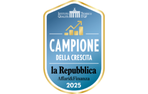 Growth Championship 2025 badge awarded by Repubblica Affari & Finanza and ITQF for sustainable growth and innovation.